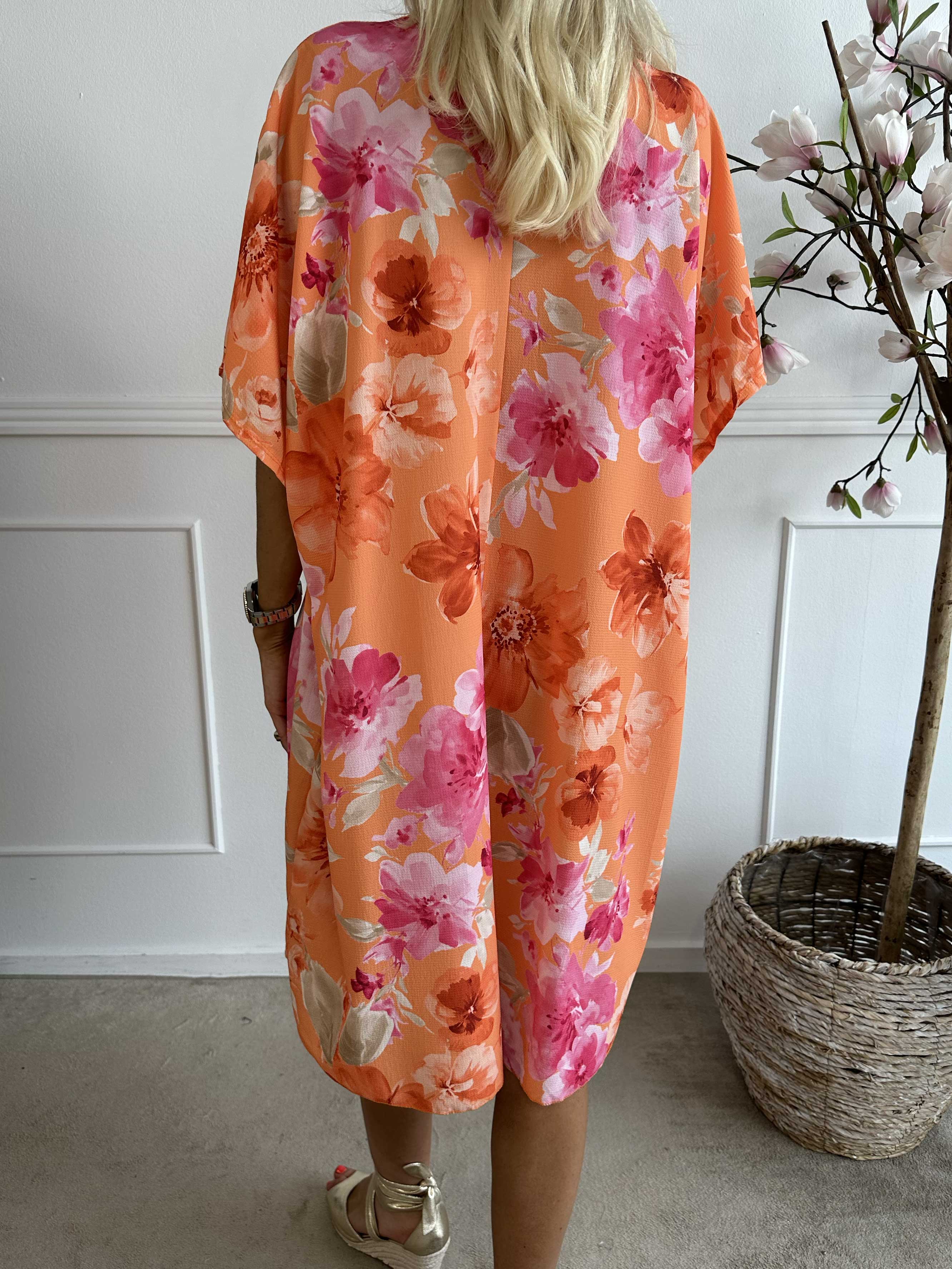 Mallie - Skjortekjole med blomsterprint med v-udskæring